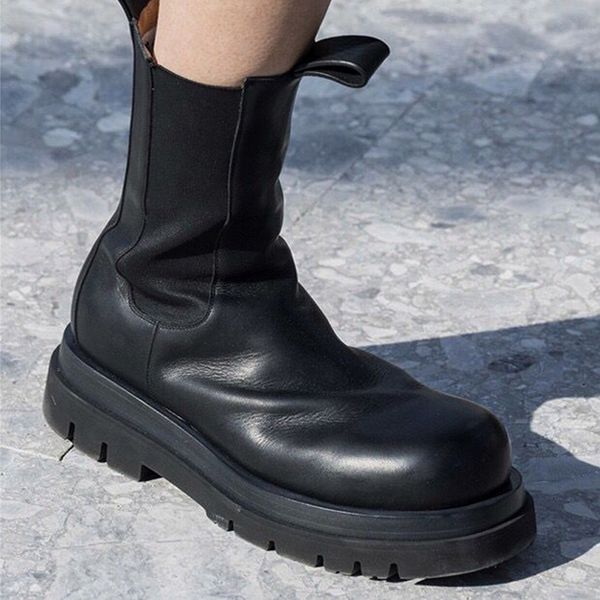 ins knight boots black white winter shoes woman 2020 round toe botas mujer ankle botines platform boots