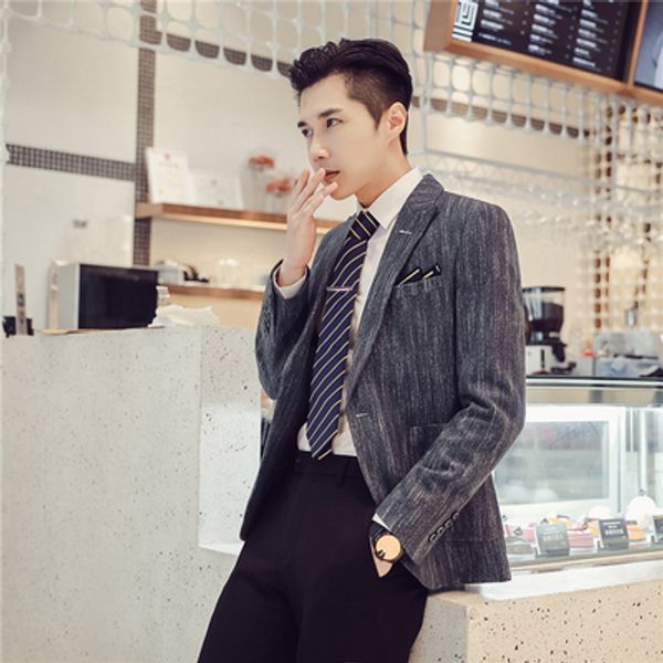 2019 autumn and winter woolen striped suit men and groom wedding dress men's slim korean youth british wind small suit, White;black
2019 autumn and winter woolen striped suit men and groom wedding dress men's slim korean youth british wind small suit, White;black