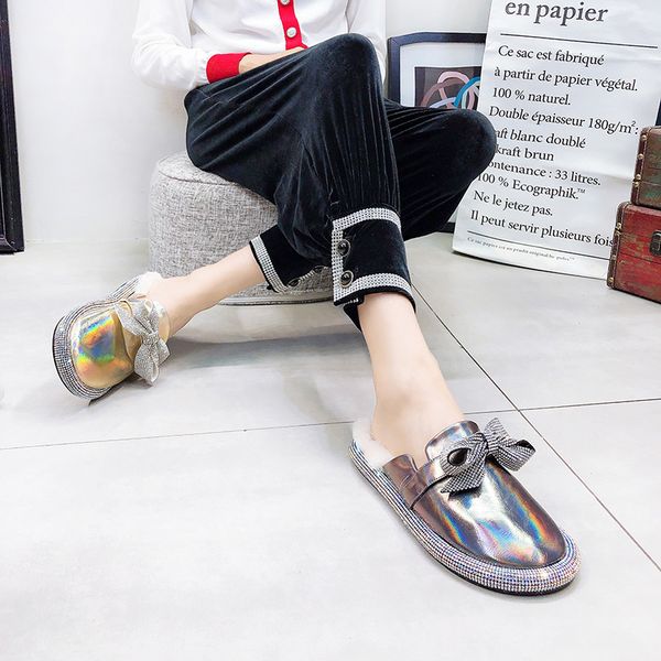 women's flat half shoes 2019 winter fashion rhinestone korean style female shoe leather woman warm winter shoes women half shoe, Black
women's flat half shoes 2019 winter fashion rhinestone korean style female shoe leather woman warm winter shoes women half shoe, Black