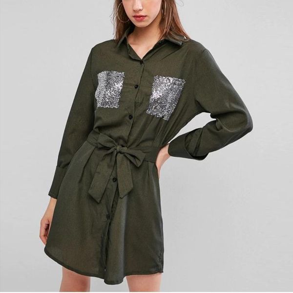 2020 new pocket design sequined dress women casual loose lace up dress women fashion patchwork mini lapel vestidos#z30, Black;gray
2020 new pocket design sequined dress women casual loose lace up dress women fashion patchwork mini lapel vestidos#z30, Black;gray