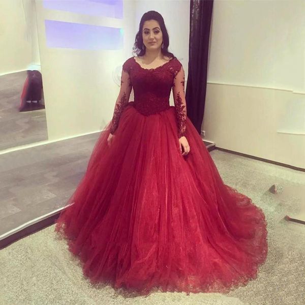 burgundy long sleeves ball gown lace prom dresses 2020 with appliques sweep train tulle plus size formal evening party gowns, Black
burgundy long sleeves ball gown lace prom dresses 2020 with appliques sweep train tulle plus size formal evening party gowns, Black