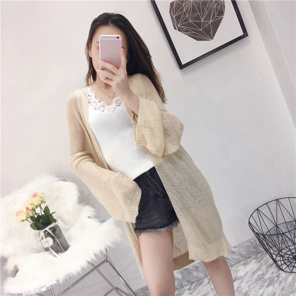 women summer thin sunscreen cardigan casual loose long sleeve knitted cardigan jacket female solid color sun protection, White
women summer thin sunscreen cardigan casual loose long sleeve knitted cardigan jacket female solid color sun protection, White