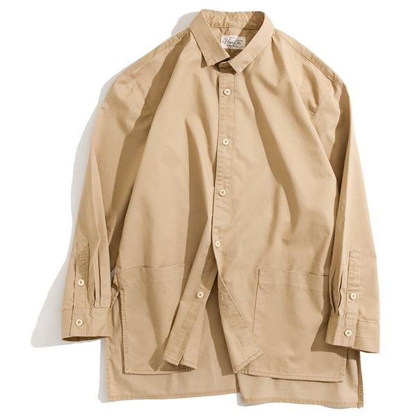2020 new casual loose fit long sleeve cotton shirt jacket high low hem side slit khaki, White;black
2020 new casual loose fit long sleeve cotton shirt jacket high low hem side slit khaki, White;black