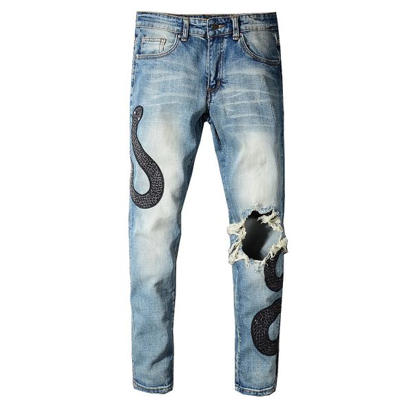 2018ss solid classic style straight denim designer men's motorcycle biker jeans washed design casualslim summer skinny ripped quality, Blue 
2018ss solid classic style straight denim designer men's motorcycle biker jeans washed design casualslim summer skinny ripped quality, Blue