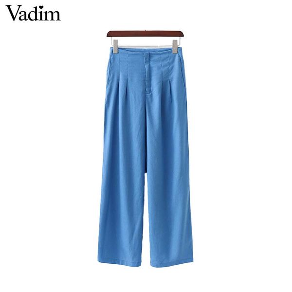 vadim women stylish solid blue straight long pants pleated pockets decorate zipper design female casual wear trousers ka913, Black;white
vadim women stylish solid blue straight long pants pleated pockets decorate zipper design female casual wear trousers ka913, Black;white