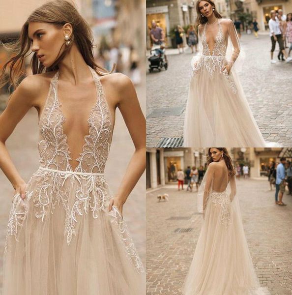 berta privée 2020 new wedding dresses v neck backless crystal bridal gown a line simple see through wedding dress custom made, White
berta privée 2020 new wedding dresses v neck backless crystal bridal gown a line simple see through wedding dress custom made, White