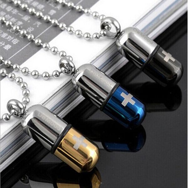 new fashion cool men's punk open capsule necklace perfume bottle pill cross stainless steel pendants chain for women gift, Silver
new fashion cool men's punk open capsule necklace perfume bottle pill cross stainless steel pendants chain for women gift, Silver
