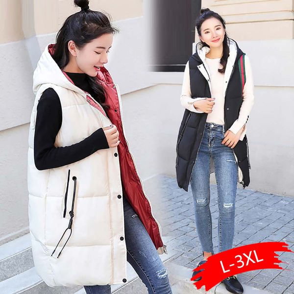 new long vest women coat 2019 winter vest women waistcoat fashion ladies hooded outerwear vests with pocket for female, Black;white
new long vest women coat 2019 winter vest women waistcoat fashion ladies hooded outerwear vests with pocket for female, Black;white