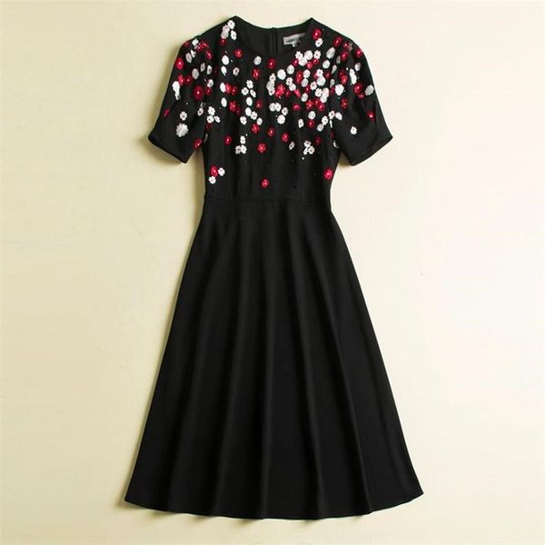 women runway dress 2019 o-neck short sleeve embroidery beading elegant dresses casual dresses np0221j, Black;gray
women runway dress 2019 o-neck short sleeve embroidery beading elegant dresses casual dresses np0221j, Black;gray