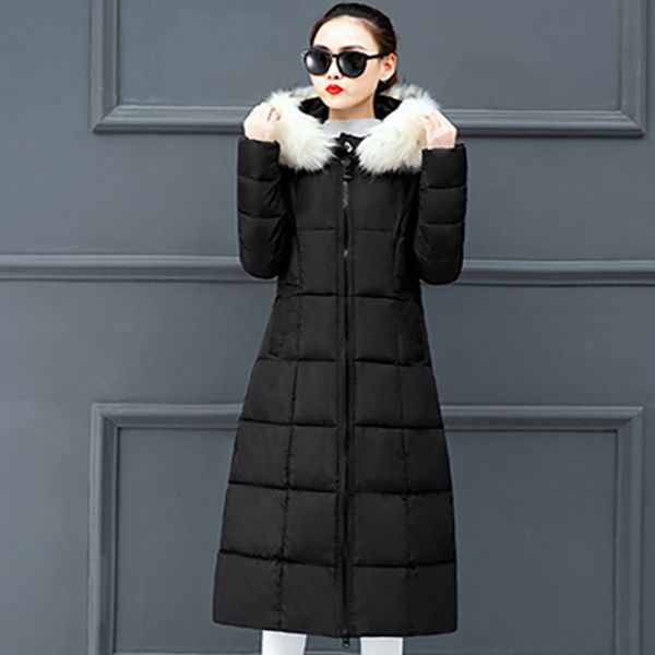 winter casual solid thickening daily windproof over knee faux fur hooded long sleeve women down coat slim fit with pockets warm, Black
winter casual solid thickening daily windproof over knee faux fur hooded long sleeve women down coat slim fit with pockets warm, Black