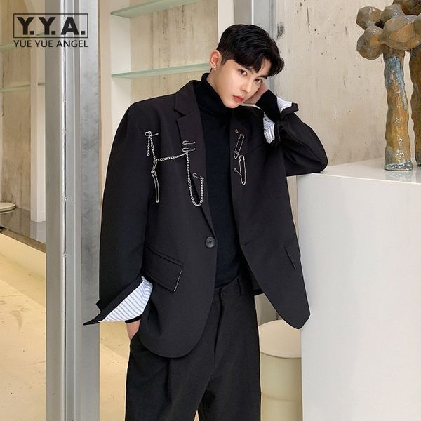 autumn vintage personality suit coat mens fashion chain brooch black blazers casual loose fit male suit jackets elegant blazer, White;black
autumn vintage personality suit coat mens fashion chain brooch black blazers casual loose fit male suit jackets elegant blazer, White;black