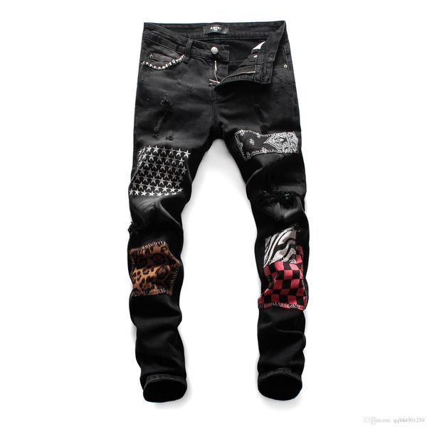 new distressed ripped black patch jeans slim fit straight motorcycle biker denim pants fashion hip hop mens designer jeans plus size 28-38, Blue
new distressed ripped black patch jeans slim fit straight motorcycle biker denim pants fashion hip hop mens designer jeans plus size 28-38, Blue