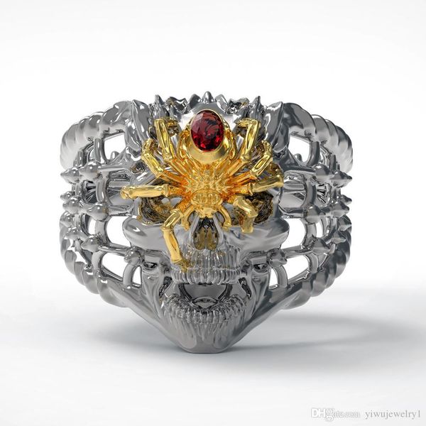 retro personality two-tone stainless steel spider skull ring ruby inlay men's punk jewelry size 7 - 14, Silver
retro personality two-tone stainless steel spider skull ring ruby inlay men's punk jewelry size 7 - 14, Silver