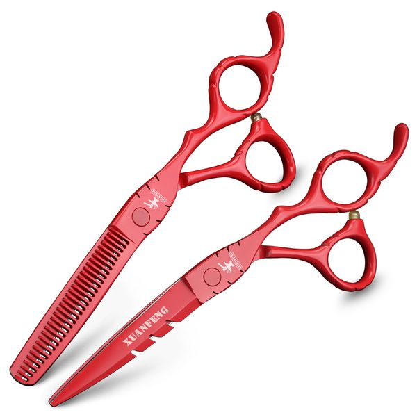 xuanfeng red 5.5 inch 6 inch professional hairdressing scissors japan 440c cutting scissors and thinning shear set
xuanfeng red 5.5 inch 6 inch professional hairdressing scissors japan 440c cutting scissors and thinning shear set
