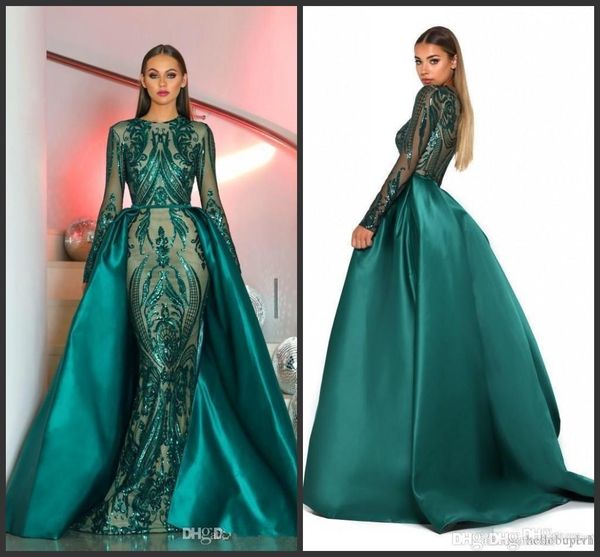 luxury dubai long sleeves green sequins prom dresses 2019 mermaid detachable train evening party gowns custom made plus size, Black
luxury dubai long sleeves green sequins prom dresses 2019 mermaid detachable train evening party gowns custom made plus size, Black