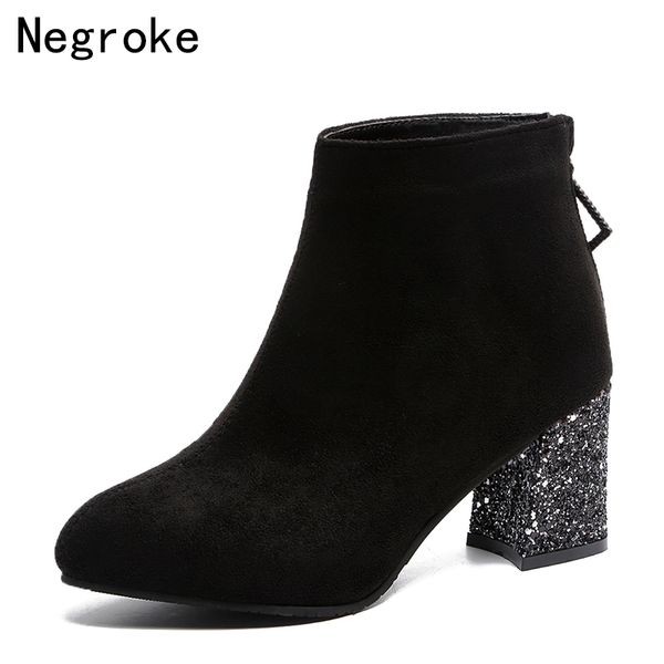 fashion women boots flock high heels ankle boots female sequins square heel winter rubber botines shoes botines mujer, Black
fashion women boots flock high heels ankle boots female sequins square heel winter rubber botines shoes botines mujer, Black