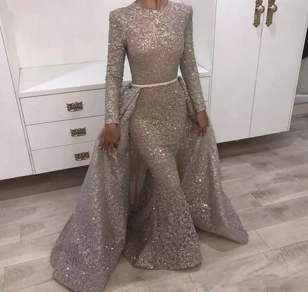 2020 bling silver gold sequined prom dresses lace jewel neck mermaid sequins long sleeves overskirts evening dress wear party gowns, Black
2020 bling silver gold sequined prom dresses lace jewel neck mermaid sequins long sleeves overskirts evening dress wear party gowns, Black