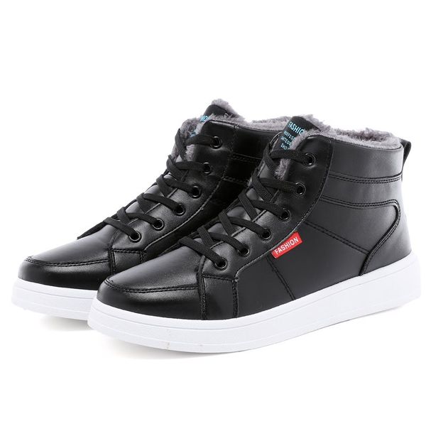leather boots men winter snowboot fashion black boots mens casual shoes warm plush mens winter sneakers outdoor laarzen