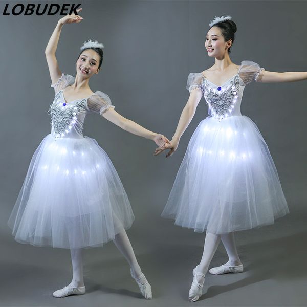 women ballet costume led luminous white mesh crystals stones dance dress performance clothes dancer competition stage wear, Black;red
women ballet costume led luminous white mesh crystals stones dance dress performance clothes dancer competition stage wear, Black;red
