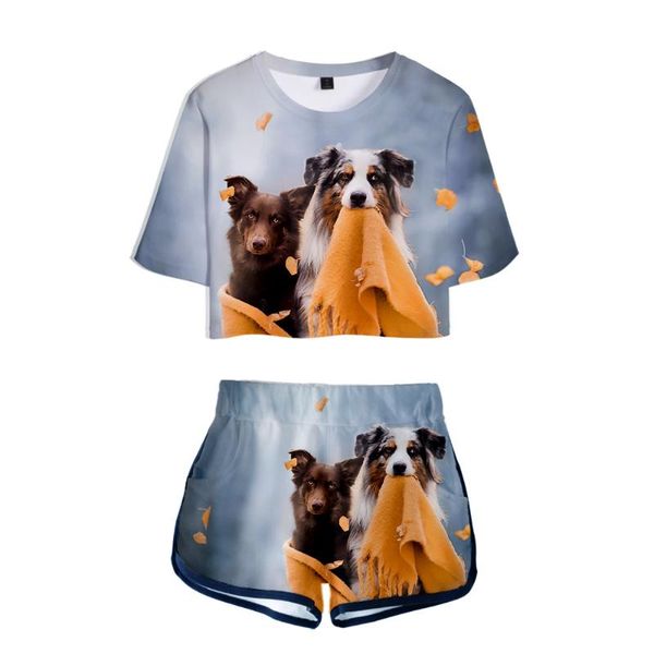 women 2 pieces sets outfits dog crop two pieces sets female 3d printed harajuku short for women for summer tracksuits, White 
women 2 pieces sets outfits dog crop two pieces sets female 3d printed harajuku short for women for summer tracksuits, White