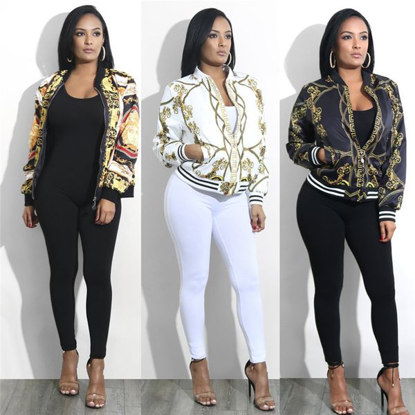 19fw womens designer jacket golden chain printed long sleeve stand collar ladies coat womens fashion casual short coats, Black;brown
19fw womens designer jacket golden chain printed long sleeve stand collar ladies coat womens fashion casual short coats, Black;brown