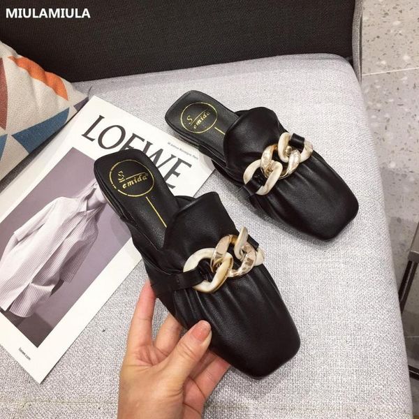 miulamiula designers 2020 new metal chain square toe genuine leather flat slippers slip on loafers mules flip flops, Black
miulamiula designers 2020 new metal chain square toe genuine leather flat slippers slip on loafers mules flip flops, Black