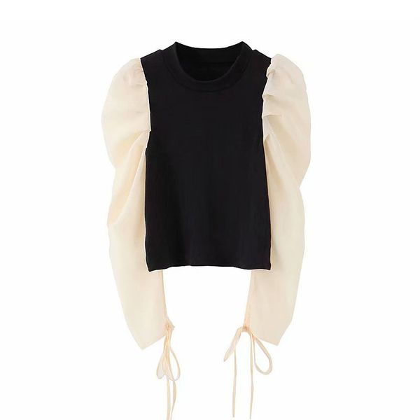 women sweet elastic patchwork blouse o neck long puff sleeve shirt female office wear basic cute blusas, White
women sweet elastic patchwork blouse o neck long puff sleeve shirt female office wear basic cute blusas, White