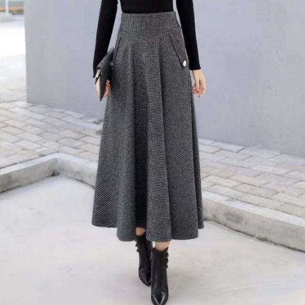 high waist retro plaid wool women skirts winter autumn office faldas mujer moda 2019 pleated maxi skirt femme saia longa ee682, Black;gray
high waist retro plaid wool women skirts winter autumn office faldas mujer moda 2019 pleated maxi skirt femme saia longa ee682, Black;gray