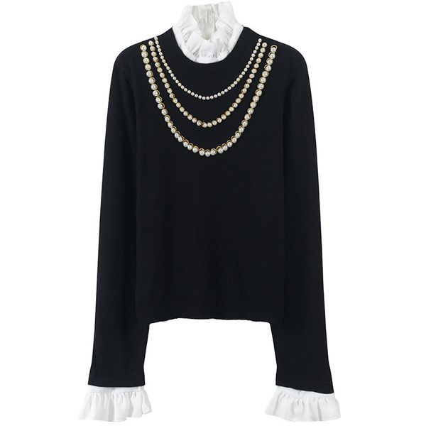 slim elegant ruffle sweater high-end 2019 new spring zippers jumper women sweater pearl beading pullover knit runway, White;black
slim elegant ruffle sweater high-end 2019 new spring zippers jumper women sweater pearl beading pullover knit runway, White;black