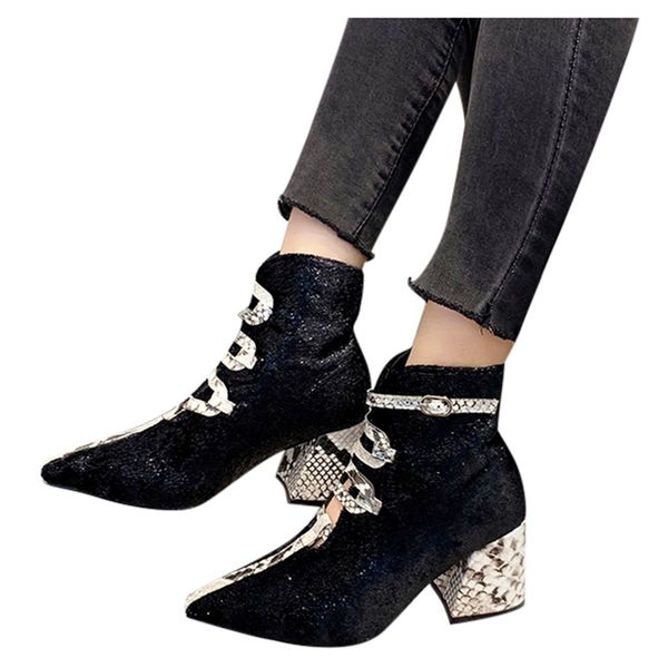ladies snake pattern boots women pointed toe lace-up ankle bare boots square heel casual short tube booties botas mujer, Black
ladies snake pattern boots women pointed toe lace-up ankle bare boots square heel casual short tube booties botas mujer, Black