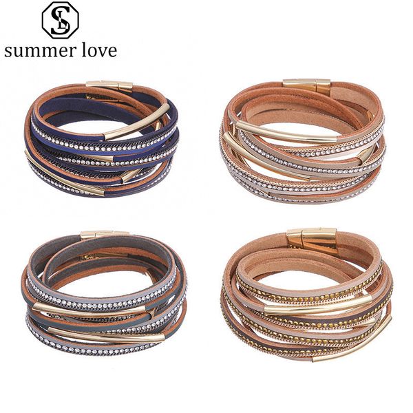 casual women multiple layers leather bracelet crystal metal tube wrap cuff bangle with magnetic clasp bracelet for girls gift-z, Black
casual women multiple layers leather bracelet crystal metal tube wrap cuff bangle with magnetic clasp bracelet for girls gift-z, Black