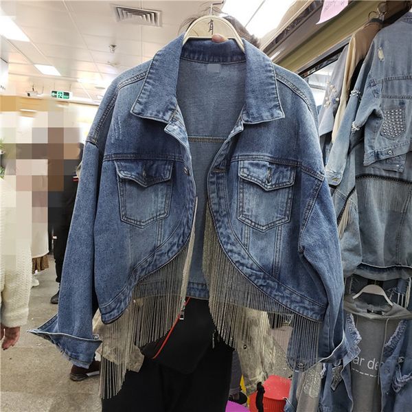 2019 spring autumn fringed chain jeans jacket women short long sleeve denim coats girl students korean loose streetwear overcoat, Black;brown
2019 spring autumn fringed chain jeans jacket women short long sleeve denim coats girl students korean loose streetwear overcoat, Black;brown