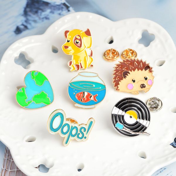 fish tank fish hedgehog puppy "oops" heart-shaped earth gramophone record personality ornament brooch lapels ornament combination, Gray
fish tank fish hedgehog puppy "oops" heart-shaped earth gramophone record personality ornament brooch lapels ornament combination, Gray