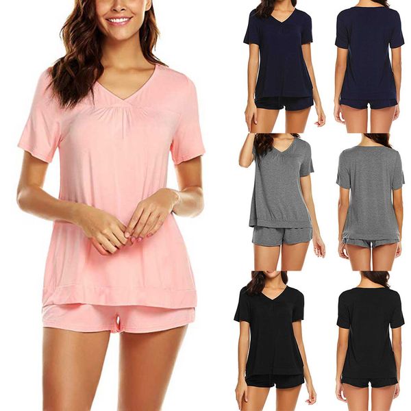 klv 2019 women's casual solid shorts short sleeve ruffled t-shirt sleepwear nightwear set 1.25, Blue;gray
klv 2019 women's casual solid shorts short sleeve ruffled t-shirt sleepwear nightwear set 1.25, Blue;gray