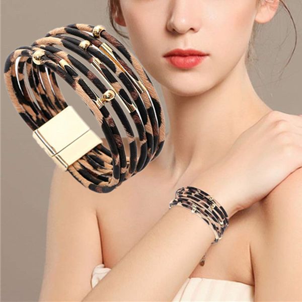 leopard multi-layer leather bracelets for women wrap bracelet handmade wristband with magnetic buckle jewelry prime, White
leopard multi-layer leather bracelets for women wrap bracelet handmade wristband with magnetic buckle jewelry prime, White