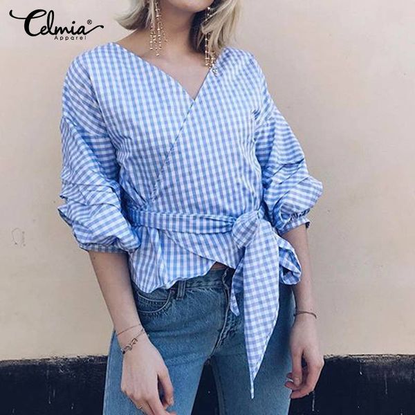 celmia women lantern sleeve shirts vintage plaid fashion summer blouses v-neck casual loose elegant belted blusas 5xl, White
celmia women lantern sleeve shirts vintage plaid fashion summer blouses v-neck casual loose elegant belted blusas 5xl, White