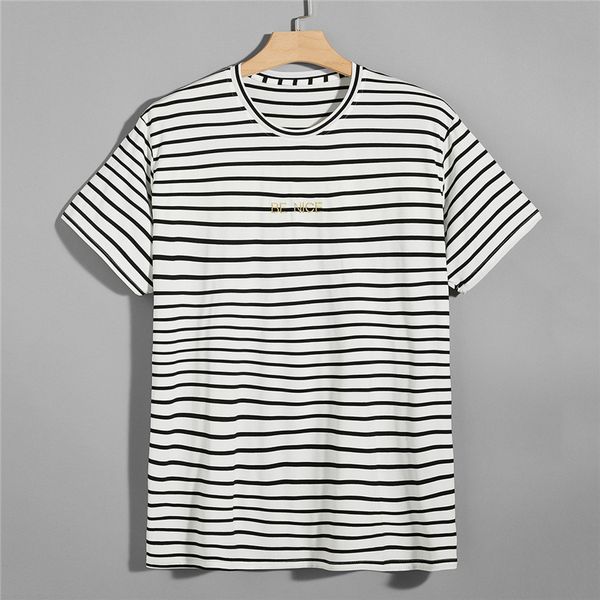men's t-shirts 2021 summer mens t-shirt 100% cotton short sleeve black white striped t shirt casual beach style o-neck embroidery tshir, White;black
men's t-shirts 2021 summer mens t-shirt 100% cotton short sleeve black white striped t shirt casual beach style o-neck embroidery tshir, White;black