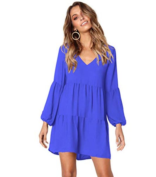 hply women long sleeve ruffle loose swing dresses casual v-neck pleated shift dress, Black;gray
hply women long sleeve ruffle loose swing dresses casual v-neck pleated shift dress, Black;gray