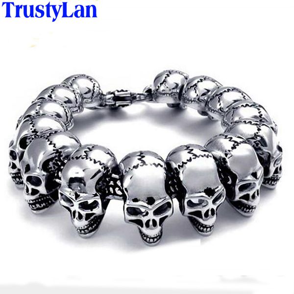 trustylan punk rock skull bracelet men stainless steel skeleton friend men's bracelets & bangles male jewelry armband gifts, Golden;silver 
trustylan punk rock skull bracelet men stainless steel skeleton friend men's bracelets & bangles male jewelry armband gifts, Golden;silver
