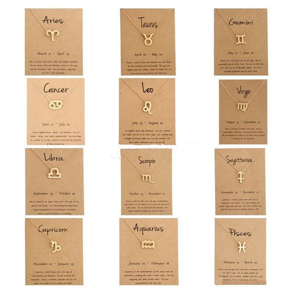 

12 zodiac necklaces with gift card constellation sign pendant gold chains necklace for men women fashion jewelry in bulk dhl free, Silver