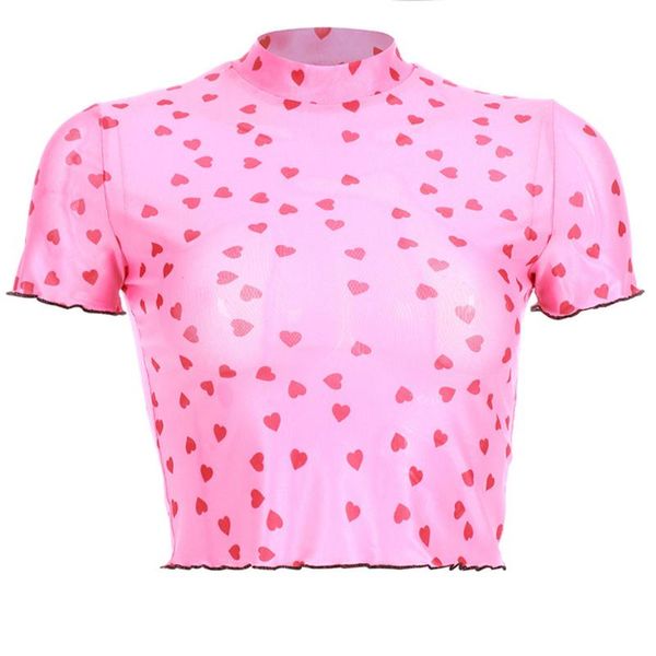 mesh gauze navel exposed summer short sleeve cute women shirt clothes pullover floral casual crew neck loving heart, White
mesh gauze navel exposed summer short sleeve cute women shirt clothes pullover floral casual crew neck loving heart, White
