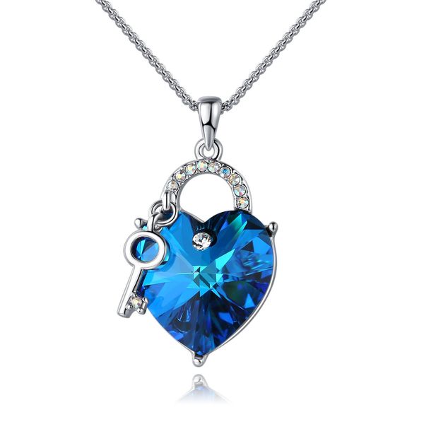 statement necklace for women blue crystal necklace love key clavicle chain valentine's day mother's day heart-shaped gift, Silver
statement necklace for women blue crystal necklace love key clavicle chain valentine's day mother's day heart-shaped gift, Silver