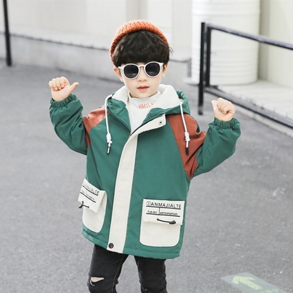 with velvet thickening of new fund of 2019 autumn winters hooded windbreaker cuhk children's letters long coat color, Camo 
with velvet thickening of new fund of 2019 autumn winters hooded windbreaker cuhk children's letters long coat color, Camo