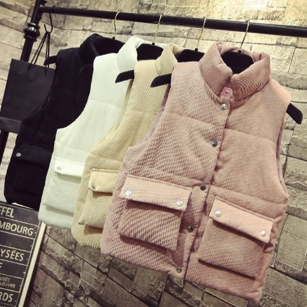 2019 autumn and winter korean-style retro short loose sleeveless corduroy back cotton vest women's stand collar waistcoat coat f, Blue;black
2019 autumn and winter korean-style retro short loose sleeveless corduroy back cotton vest women's stand collar waistcoat coat f, Blue;black