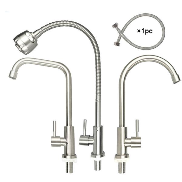 

Single Cold Quick Open Rotatable Kitchen Water Faucet Stainless Steel Material Brushed Deck Mounted Sink Water Tap Bibcock