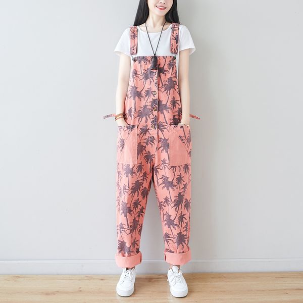 women's jumpsuits & rompers women loose printed ladies plus size overalls female 2021, Black;white
