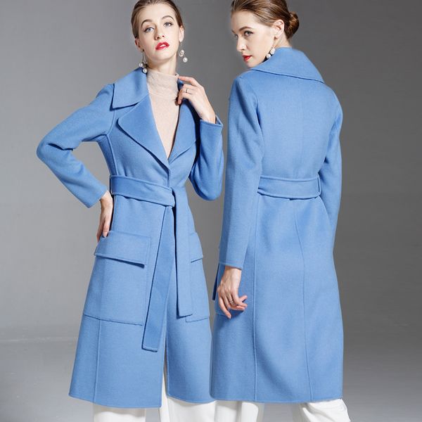 long woolen blends cashmere coats for women 2019 autumn winter ladies jackets plus size overcoat double sided baby blue belt, Black
long woolen blends cashmere coats for women 2019 autumn winter ladies jackets plus size overcoat double sided baby blue belt, Black
