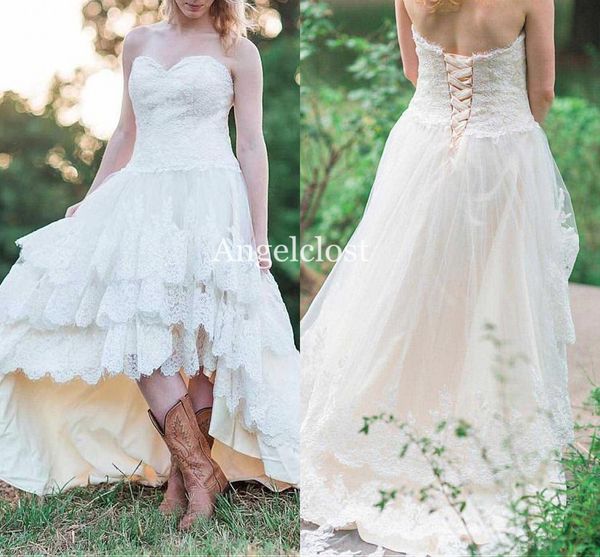 2019 country lace wedding dre e lace up back tiered kirt high low applique mode t garden bridal gown ve tido de novia cu tomized
2019 country lace wedding dre e lace up back tiered kirt high low applique mode t garden bridal gown ve tido de novia cu tomized