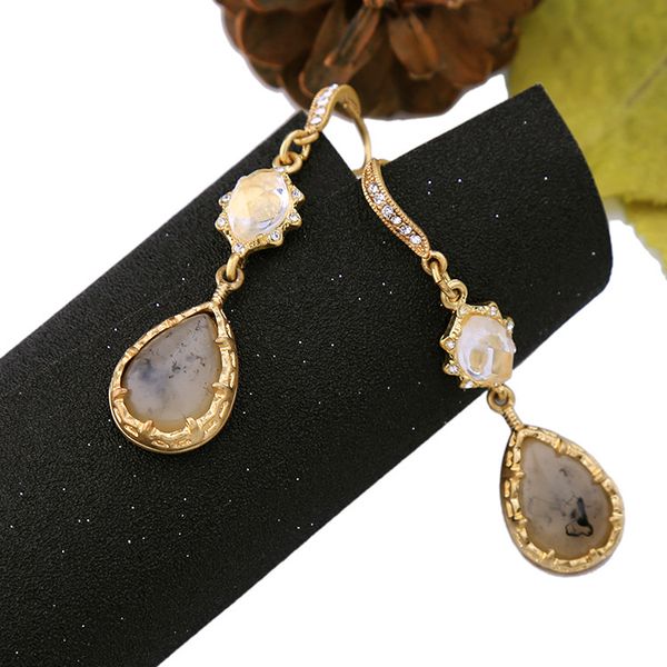 Retro ink texture Earrings female temperament long tassel water drop earrings and