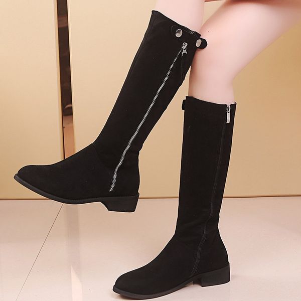 women's boots side zip knee high bare boots elegant buckle square heel casual middle tube booties bottes femme cuir veritable, Black
women's boots side zip knee high bare boots elegant buckle square heel casual middle tube booties bottes femme cuir veritable, Black